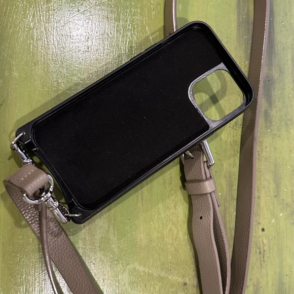 HAILEY Side Slot Leather Crossbody Bandolier in Greige/Silver (12 Pro Max) - Picture 3 of 3